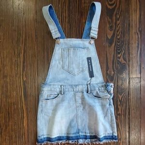 Denim faded skirt overalls